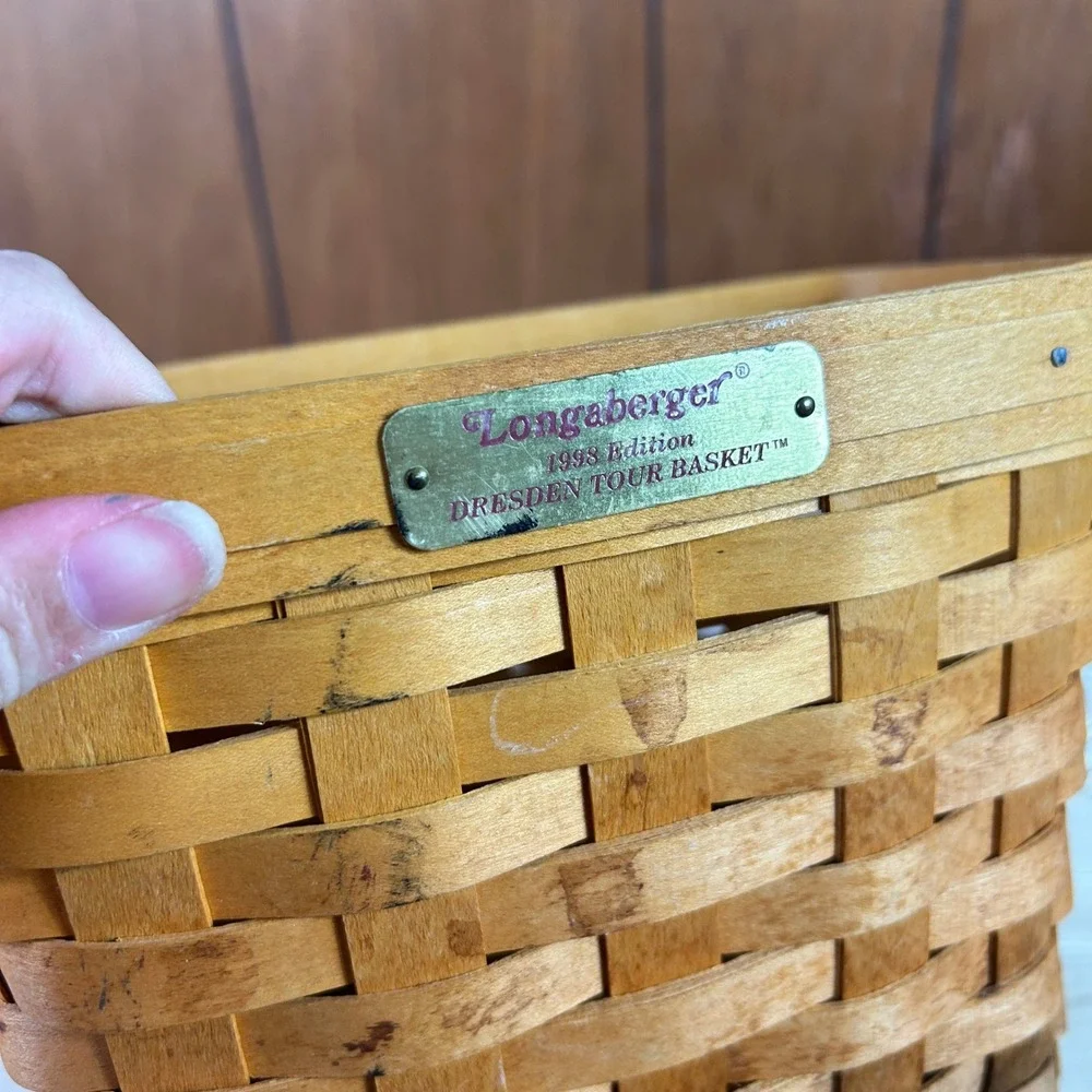 Longaberger‎ 1998 Dresden Tour Basket Handwoven Wood with Metal Tag and Handle